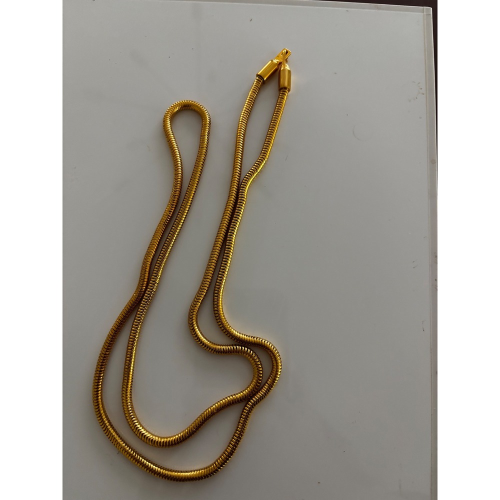Vintage 1980s Gold Snake Chain Necklace - Sleek Liquid Gold Style Foldover Clasp